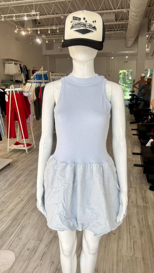 Linen Bubble Hem Dress - Chambray