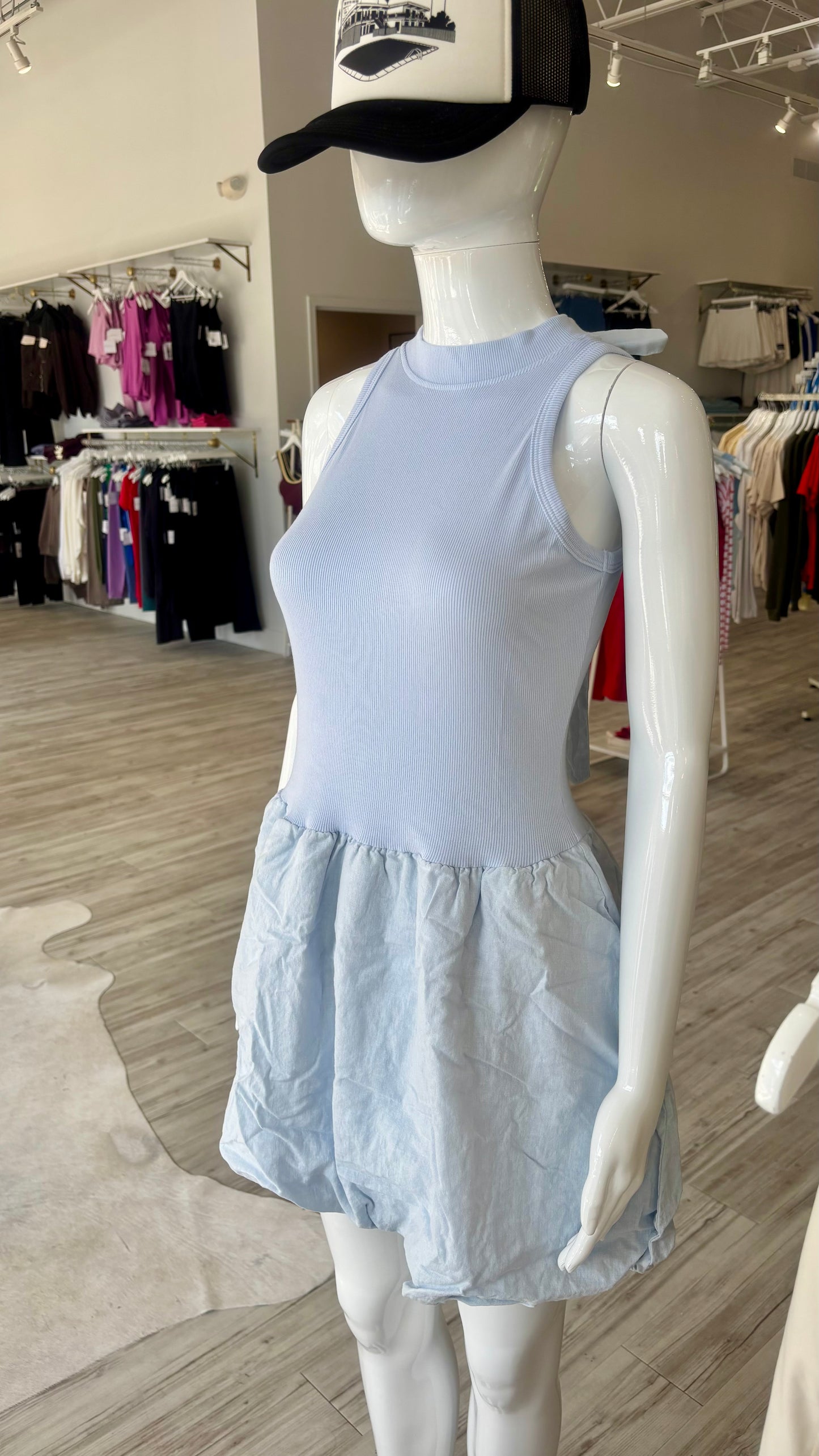 Linen Bubble Hem Dress - Chambray