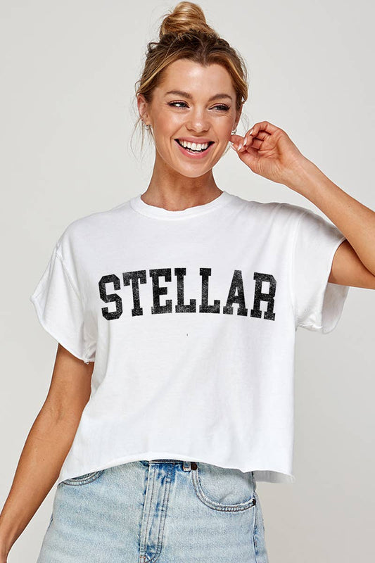 Stellar  Vintage Graphic Crop Top - White