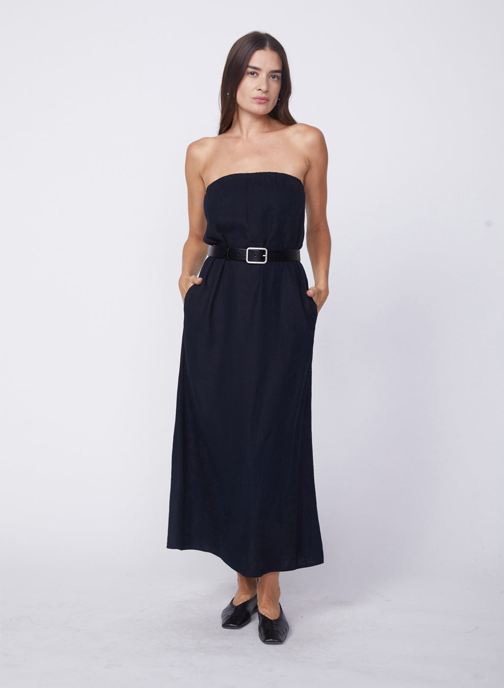 Linen Column Maxi Dress - Seaweed