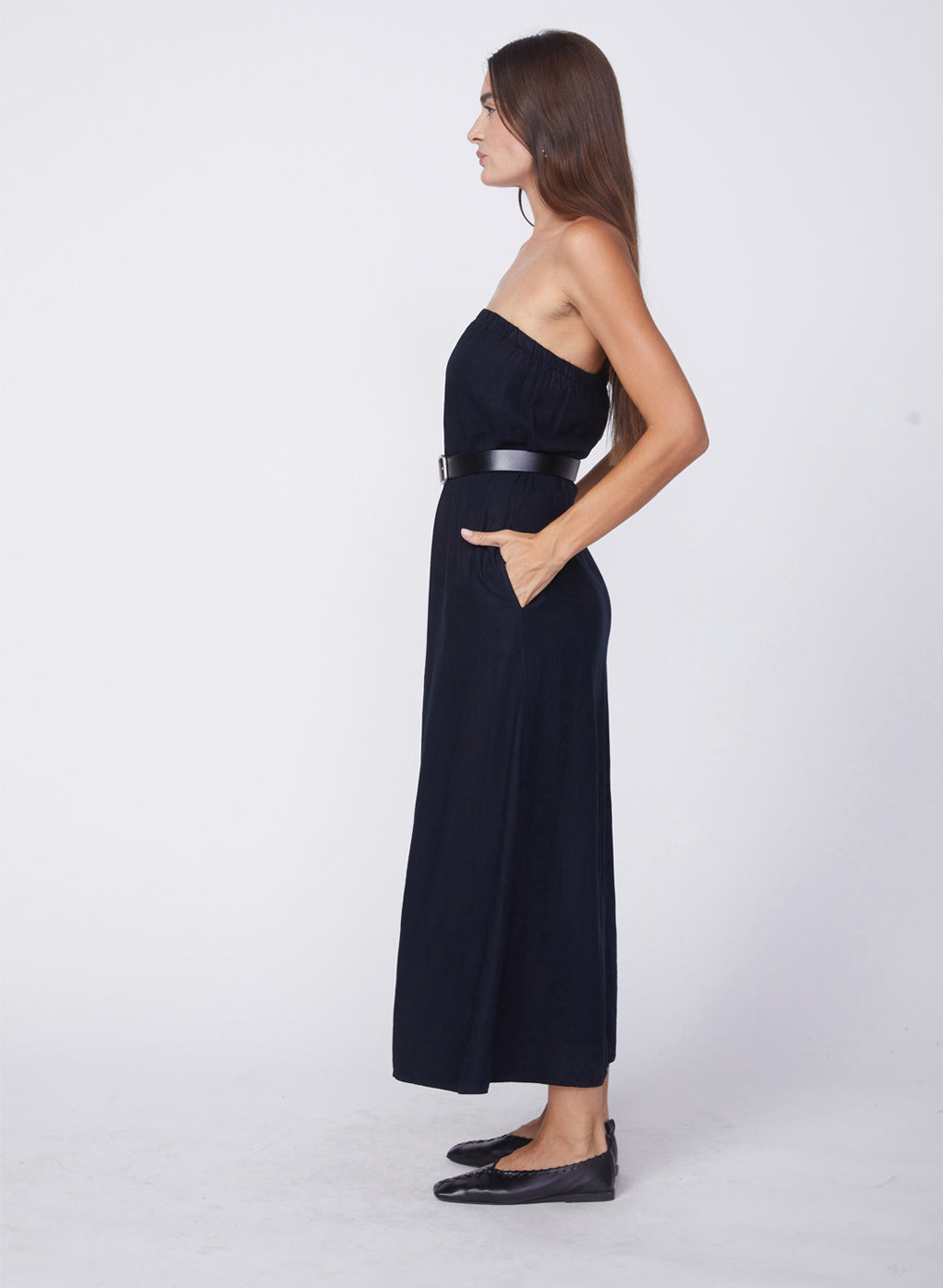 Linen Column Maxi Dress - Seaweed