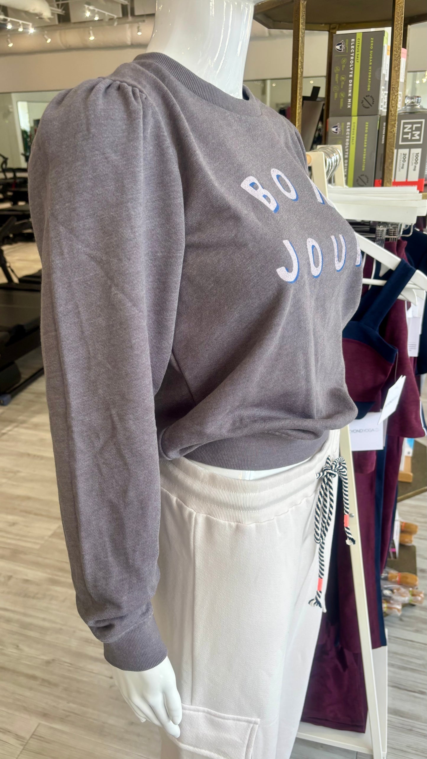 Puff Sleeve Sweatshirt - Bonjour - Washed Black
