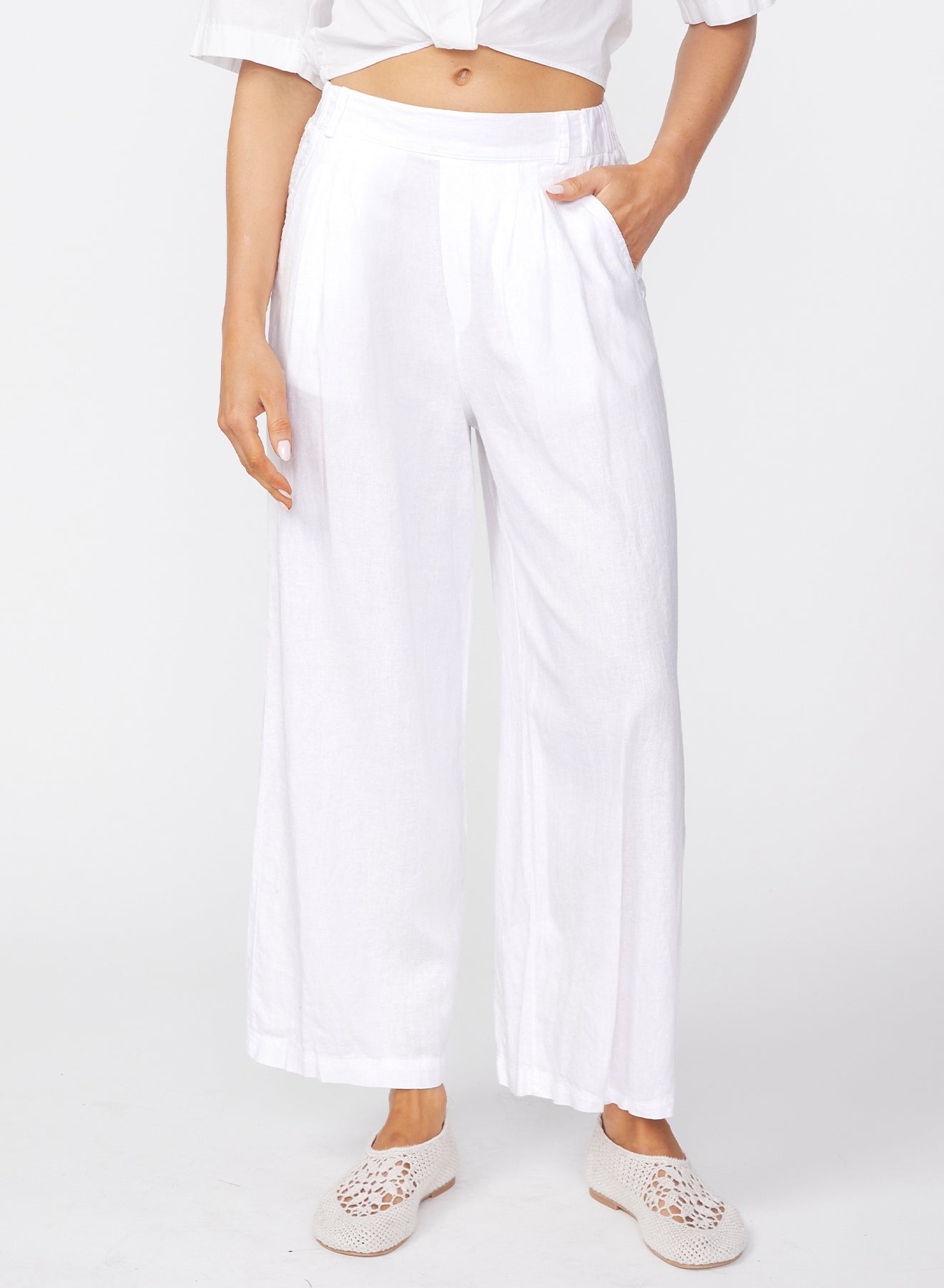 Linen Cropped Pull-On Trouser - Foam