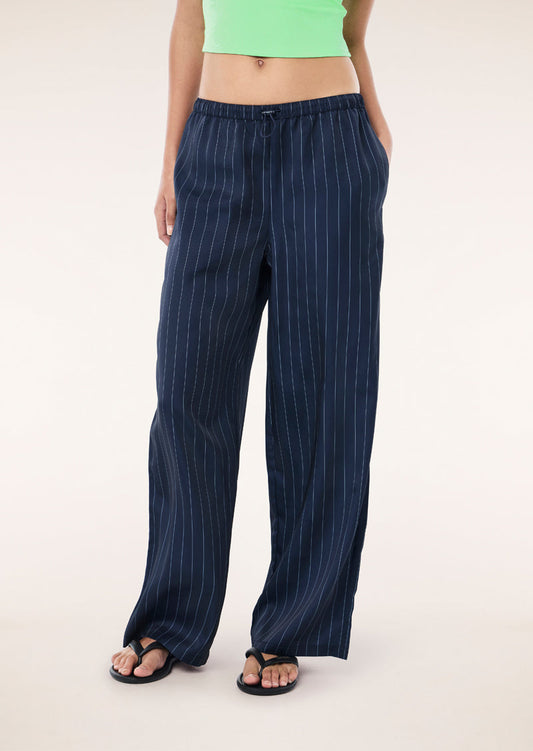 Balance Satin Pant - Dark Navy Pinstripe