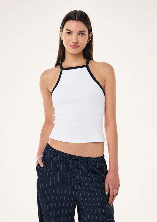 Beyond Rib Tank - White/Dark Navy
