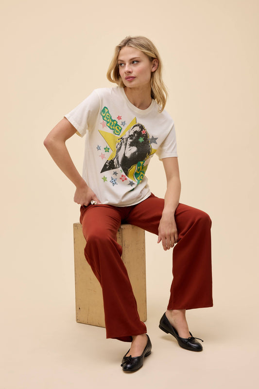 Janis Joplin Scrapbook Art Boyfriend Tee - Stone