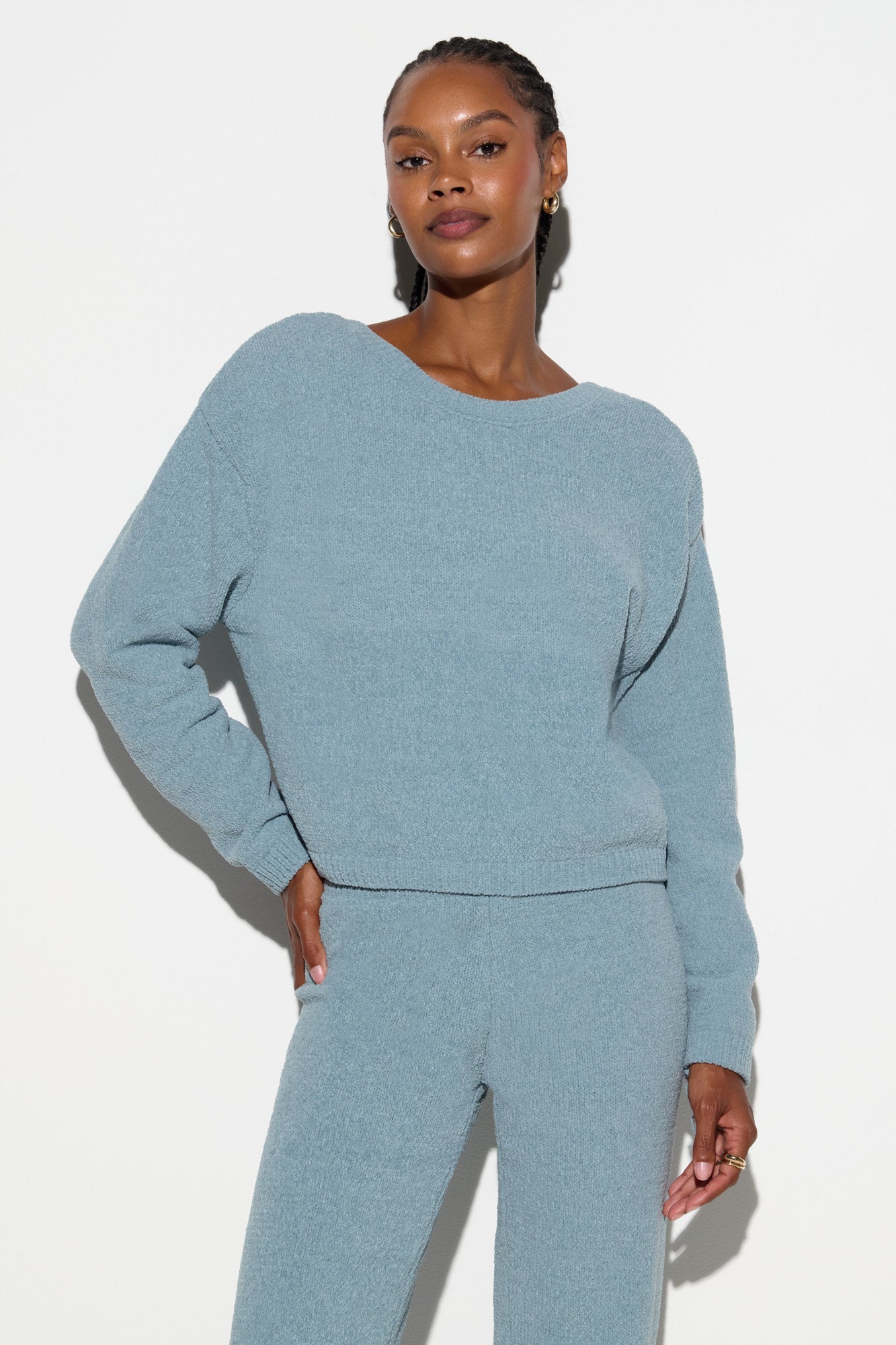 Blaire Chenille Top - Ocean Fog
