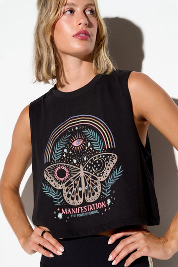 Manifest Spirit Crop Tank - Black