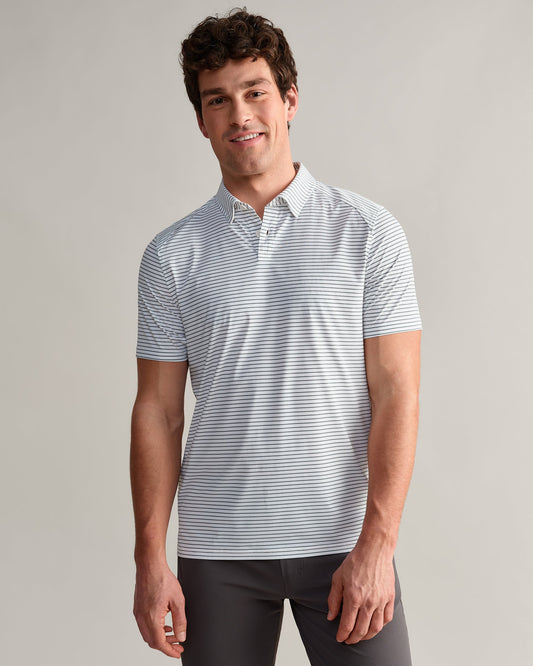 Mens Commuter Polo Slim - White/Green Stripe