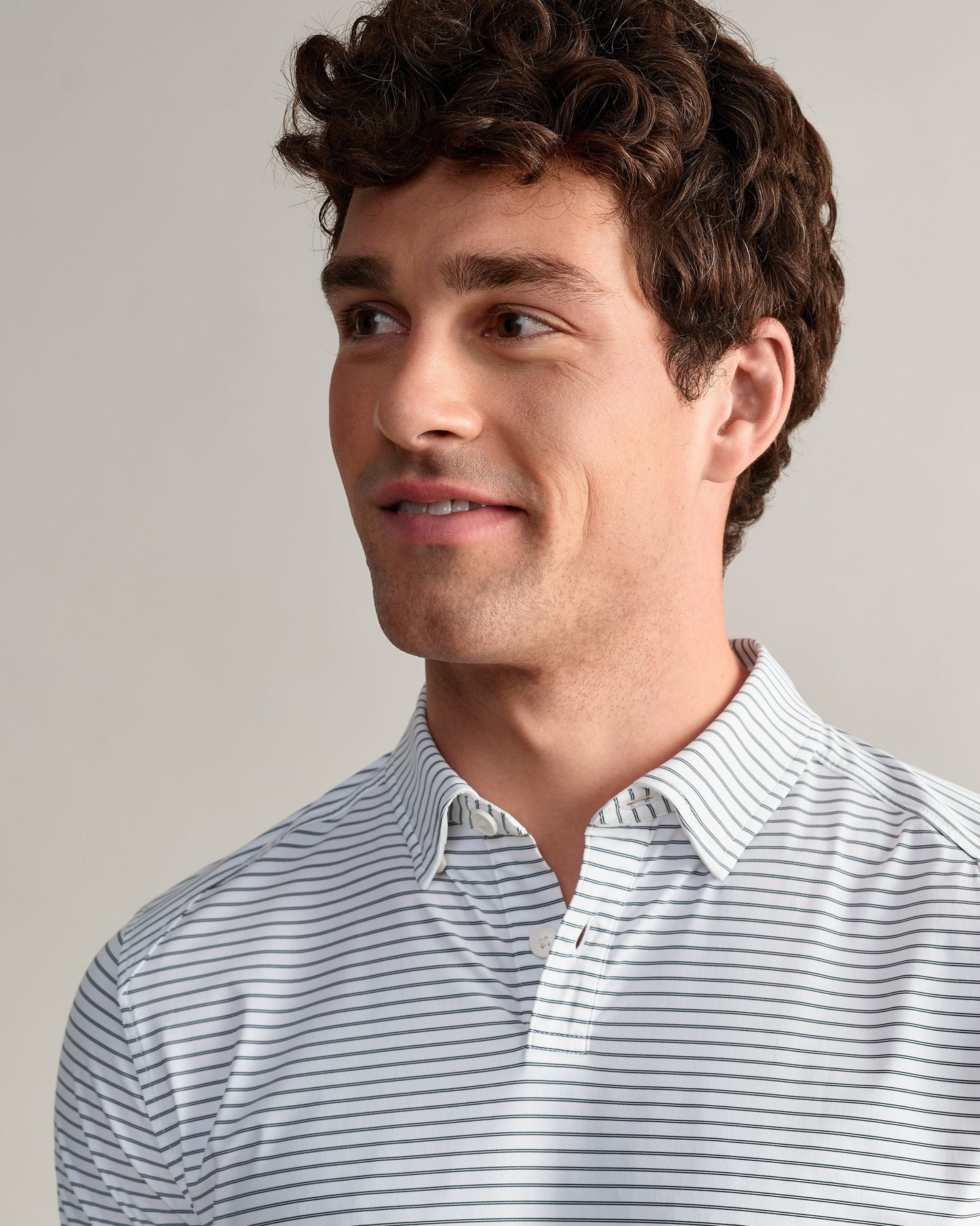 Mens Commuter Polo Slim - White/Green Stripe