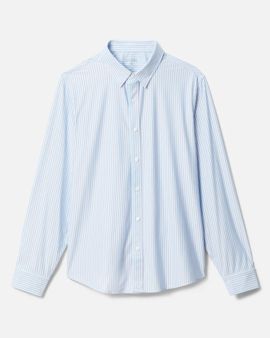 Mens Commuter Shirt Slim Fit - Light Blue/Burnt Coral Stripe