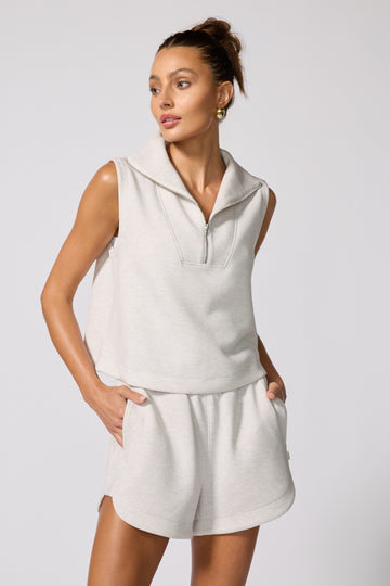 Dreamweave Half Zip Mock Neck Tank - Htr Moonbeam