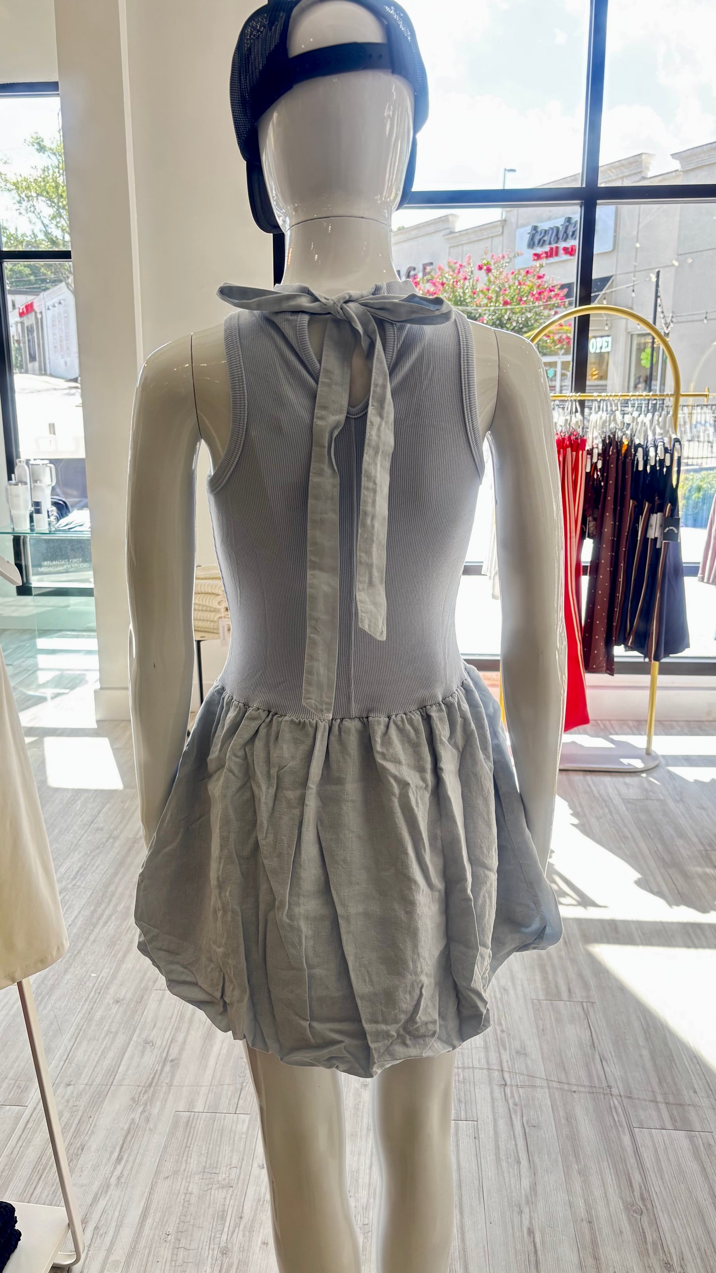 Linen Bubble Hem Dress - Chambray