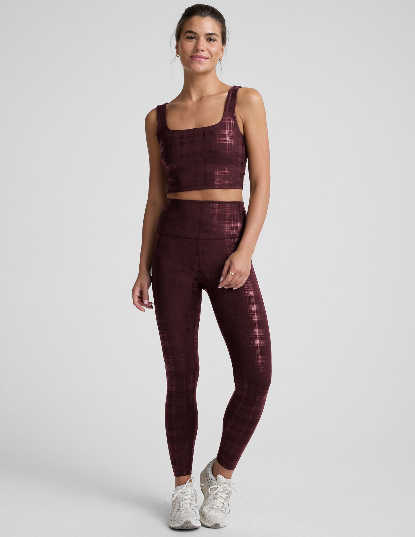 Beyond The Studio High Cropped Tank - Plaid Foil Burgundy