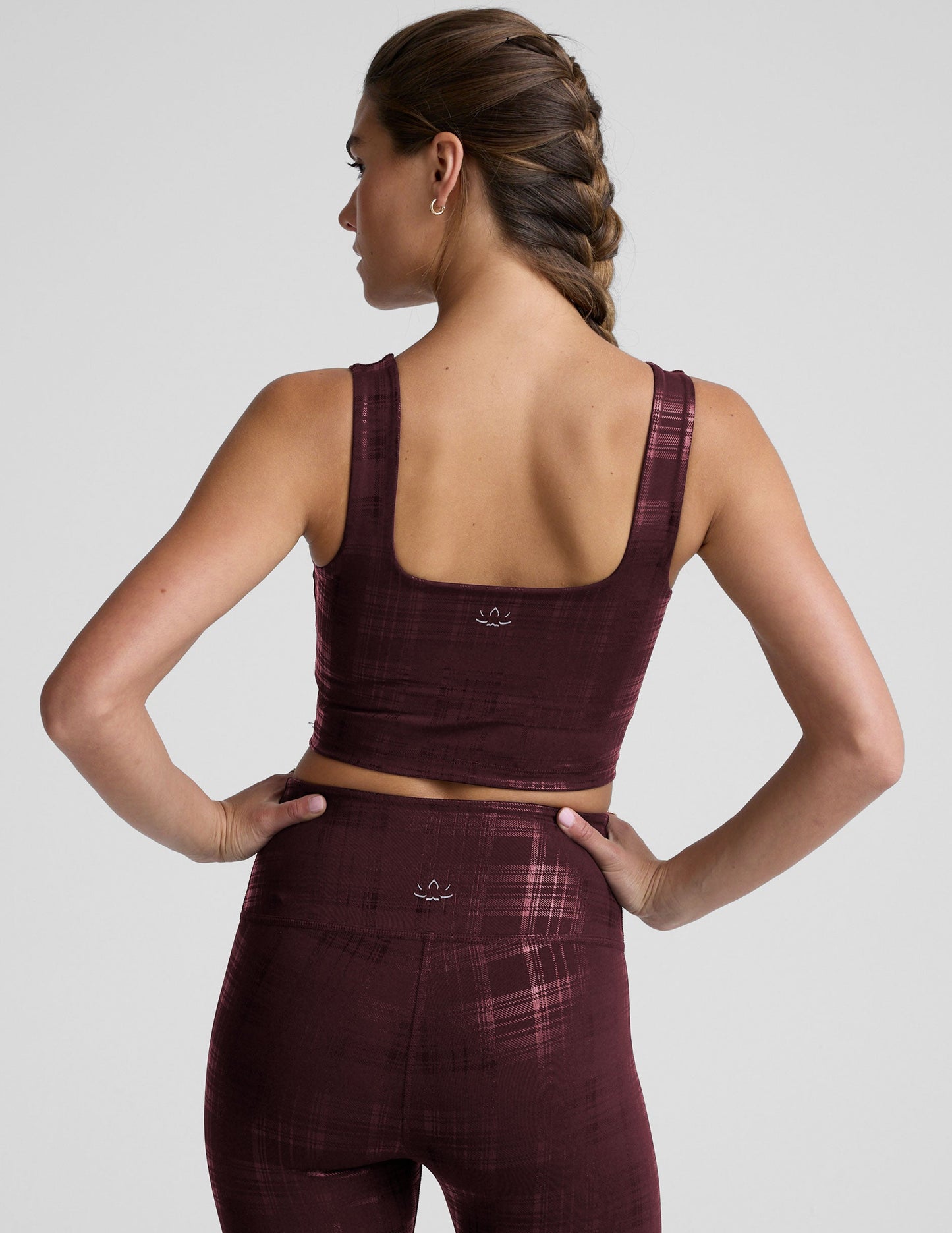 Beyond The Studio High Cropped Tank - Plaid Foil Burgundy