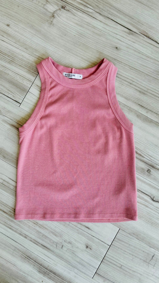 Luxe 2x1 Rib 90's Tank - Pink