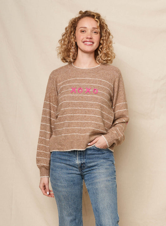 Xoxo Embroidery Pullover Sweater - Taupe