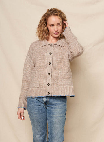 Collared Cardigan Sweater - Taupe