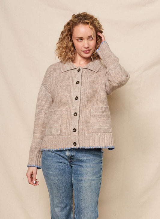 Collared Cardigan Sweater - Taupe