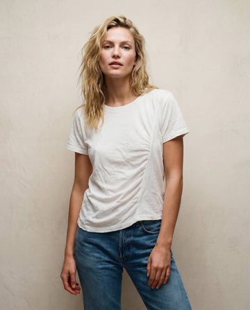 Supima Slub Jersey S/S Biased Ruched Top - White