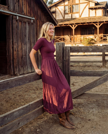 Rib/ Rayon Twill Mixed Media Dress - Midnight Iris