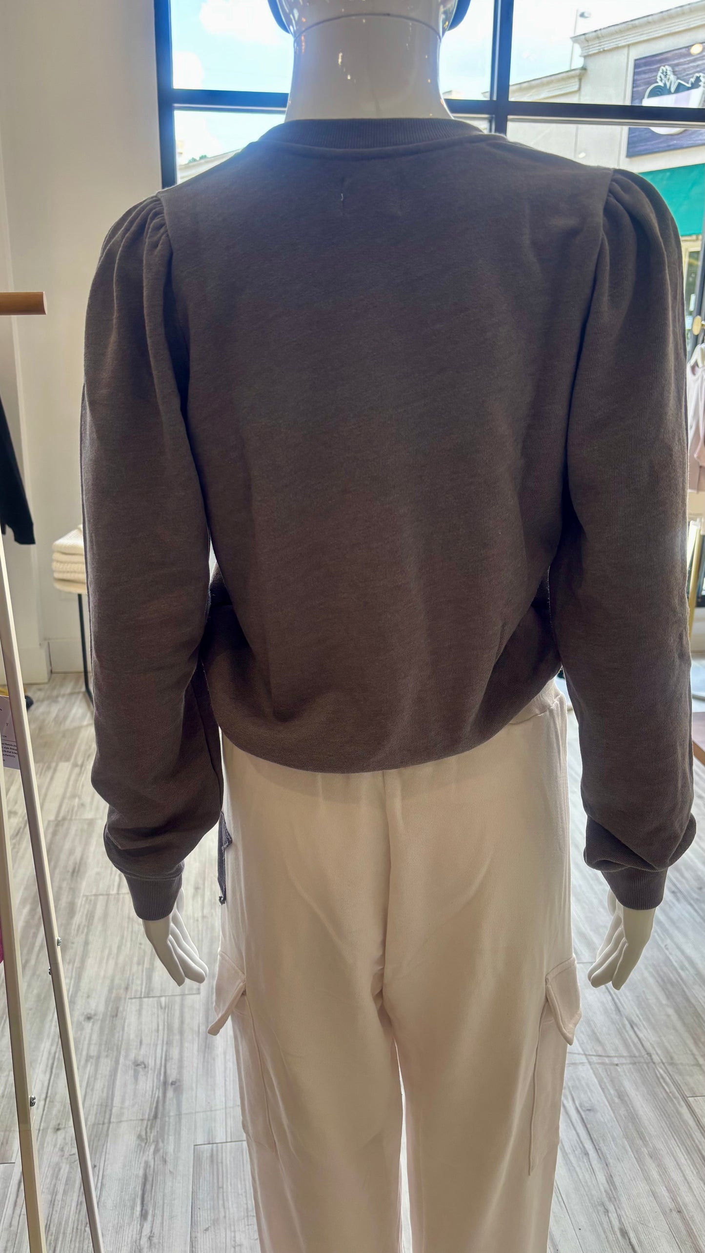 Puff Sleeve Sweatshirt - Bonjour - Washed Black