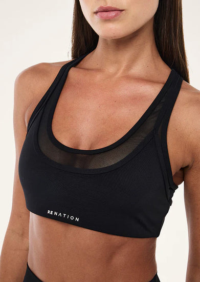 pe nation fusion sports bra black color left view close up