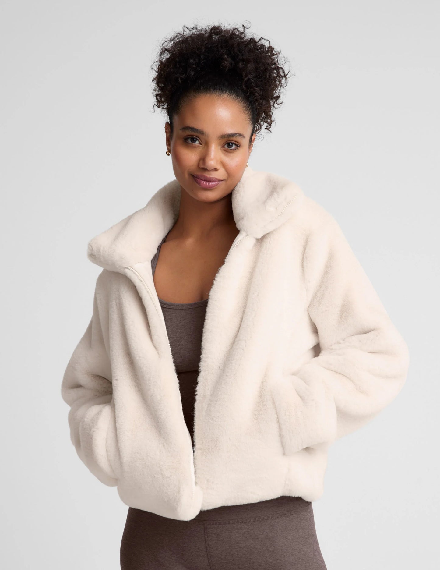 On The List Faux Fur Jacket - Nude Tint