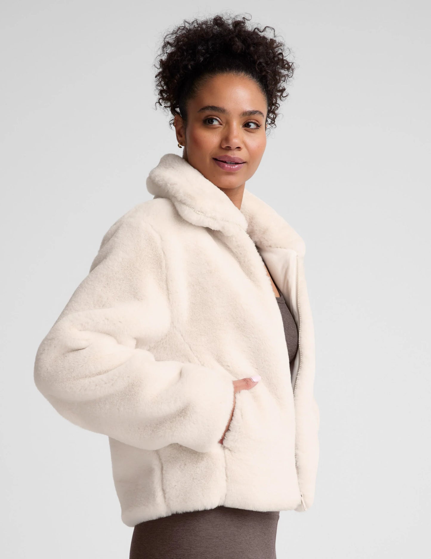 On The List Faux Fur Jacket - Nude Tint