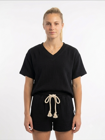 Gauze Flounce Shorts - Black