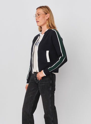 Varsity Sweater Jacket W/ 2 Way Zipper - Deep Navy