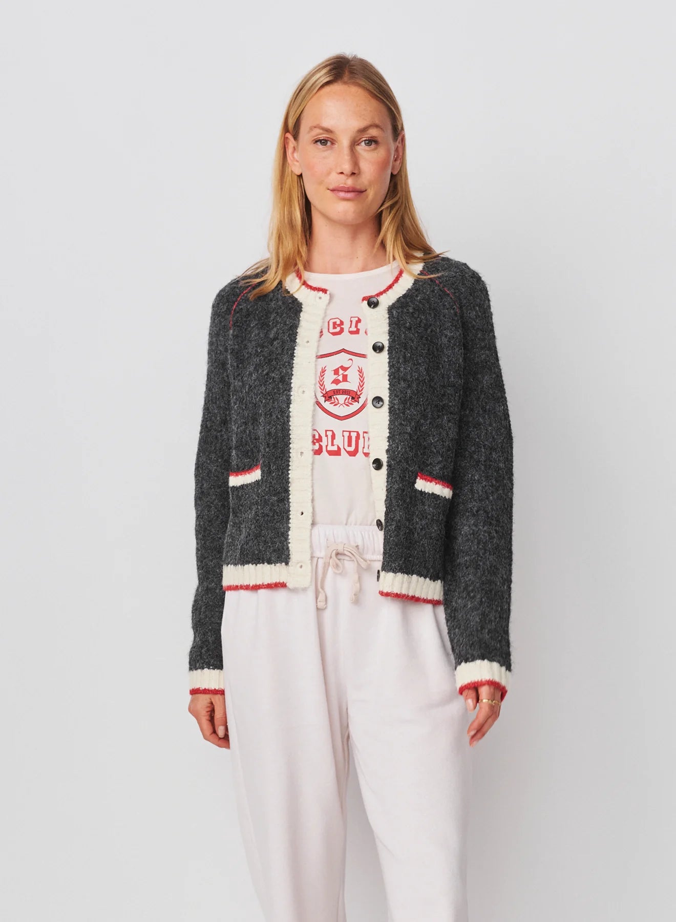 Raglan Cardigan Sweater with Tipping - Washed Blac