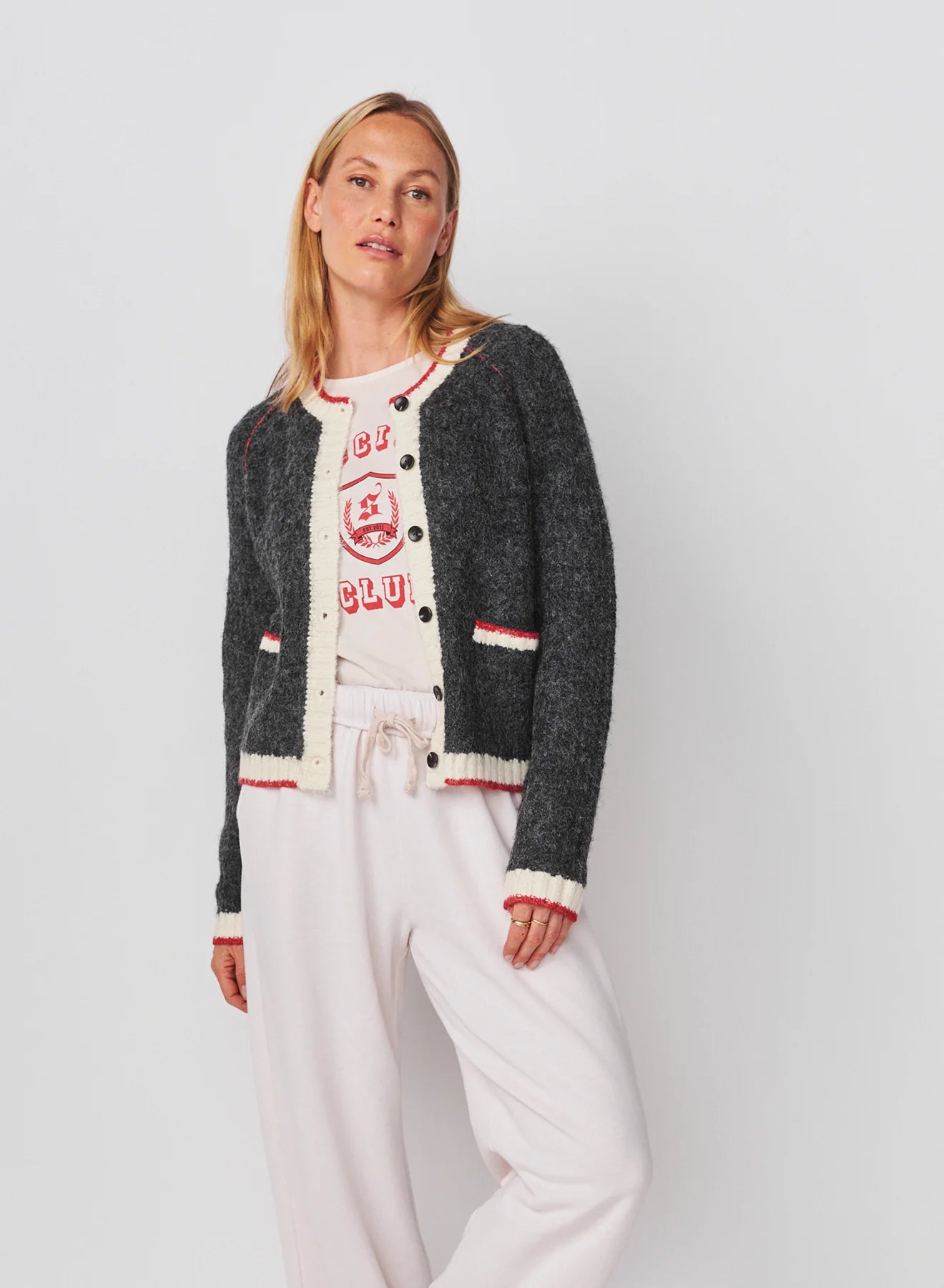 Raglan Cardigan Sweater with Tipping - Washed Blac