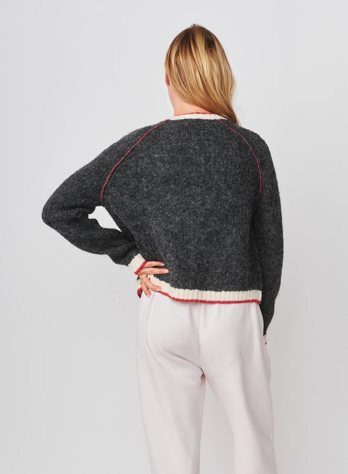Raglan Cardigan Sweater with Tipping - Washed Blac