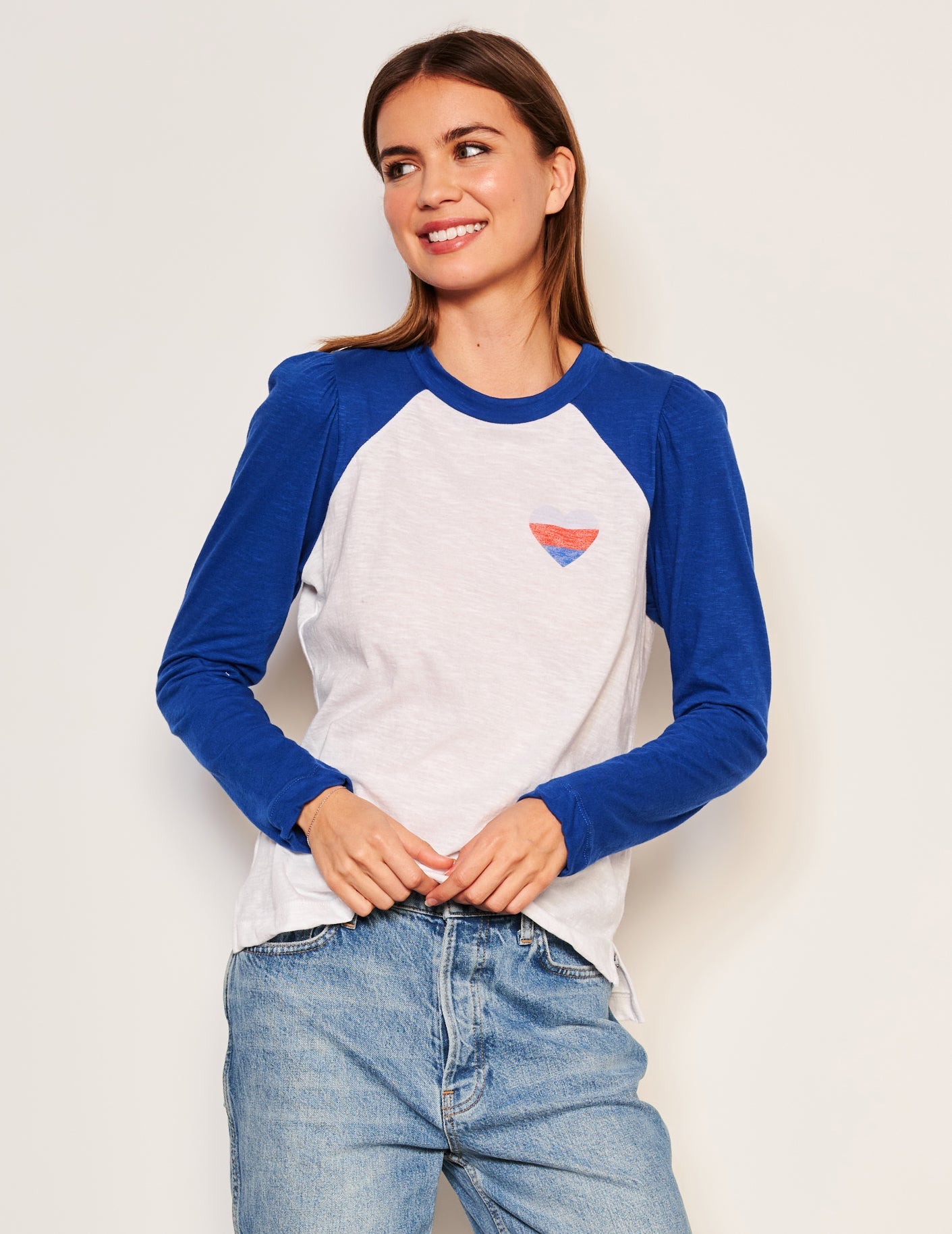 Heart Long Sleeve Contrast Sleeve Tee - Symphony