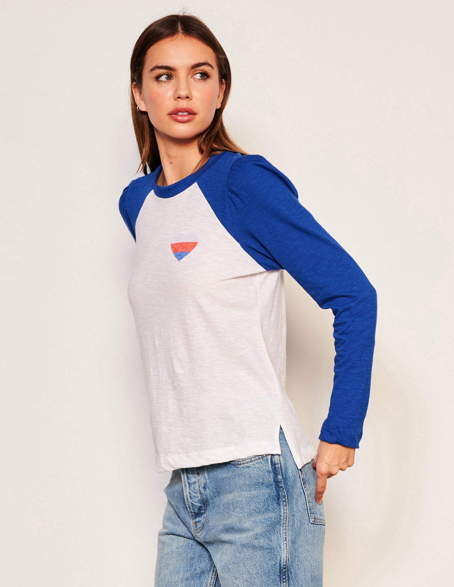 Heart Long Sleeve Contrast Sleeve Tee - Symphony