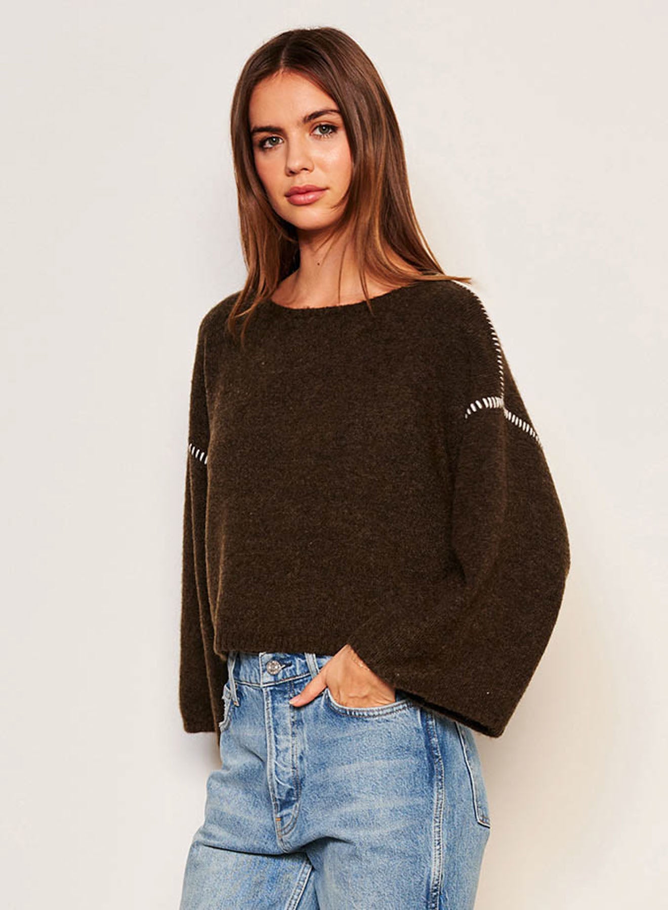 Cropped Whip Stitch Sweater - Fern