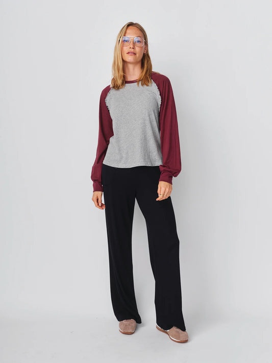 Ruffle Baseball Tee - Heather Grey