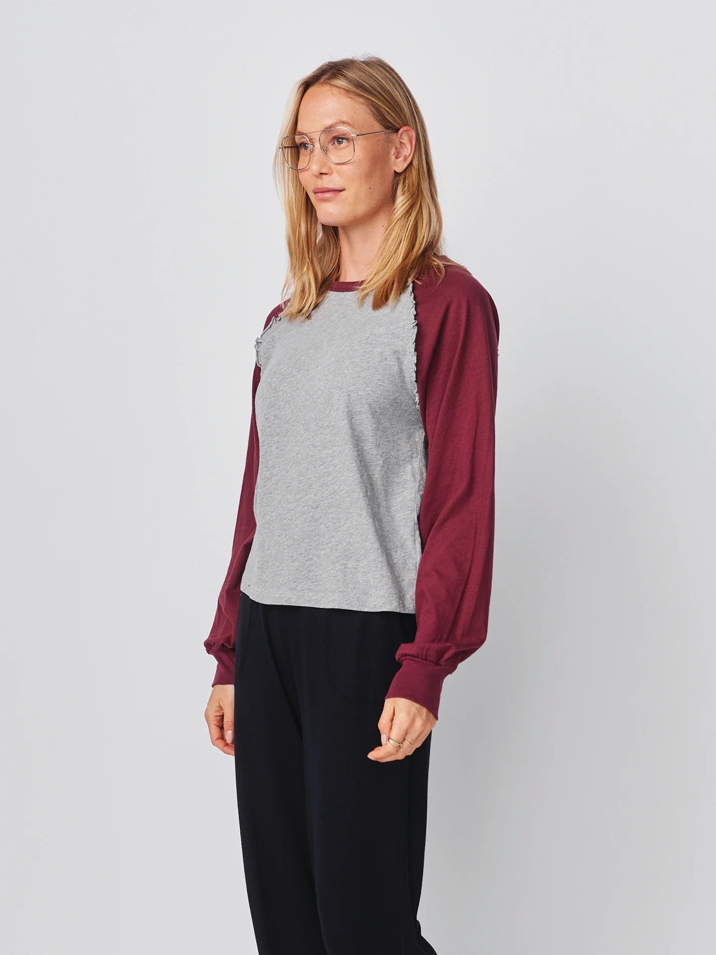 Ruffle Baseball Tee - Heather Grey