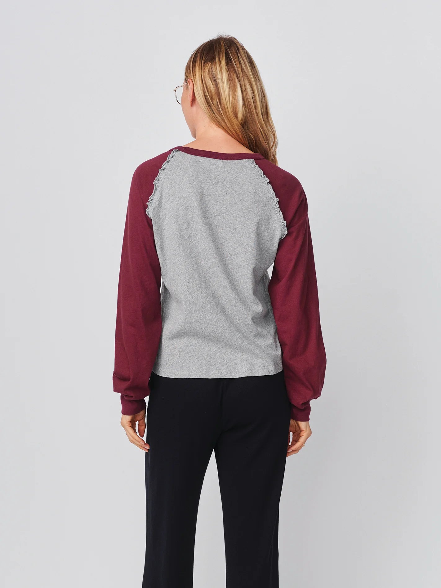 Ruffle Baseball Tee - Heather Grey