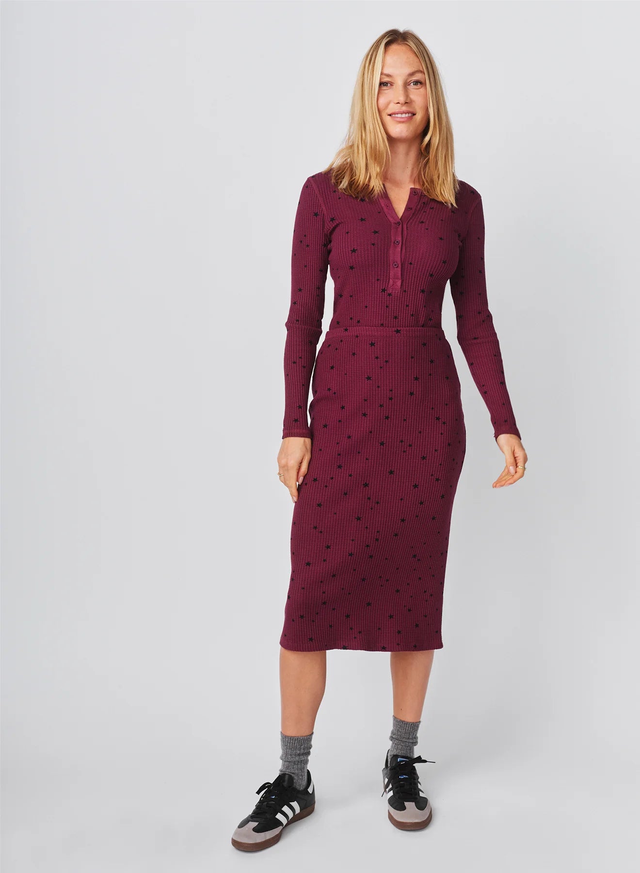 Longsleeve Henley - Stars - Mulled Wine