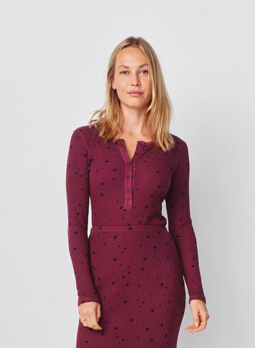 Longsleeve Henley - Stars - Mulled Wine