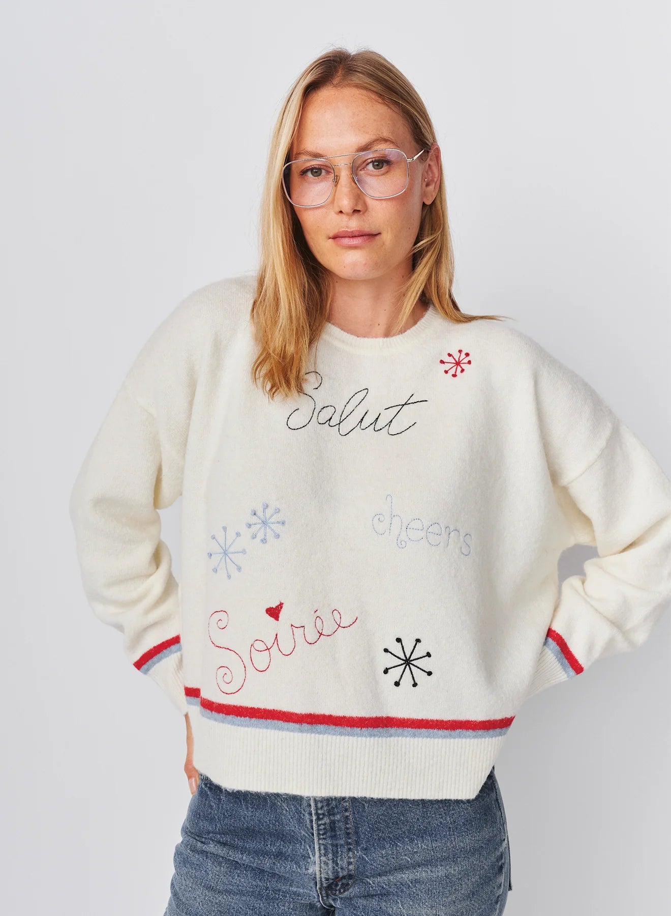 Embroidered Pullover Sweater - Oyster
