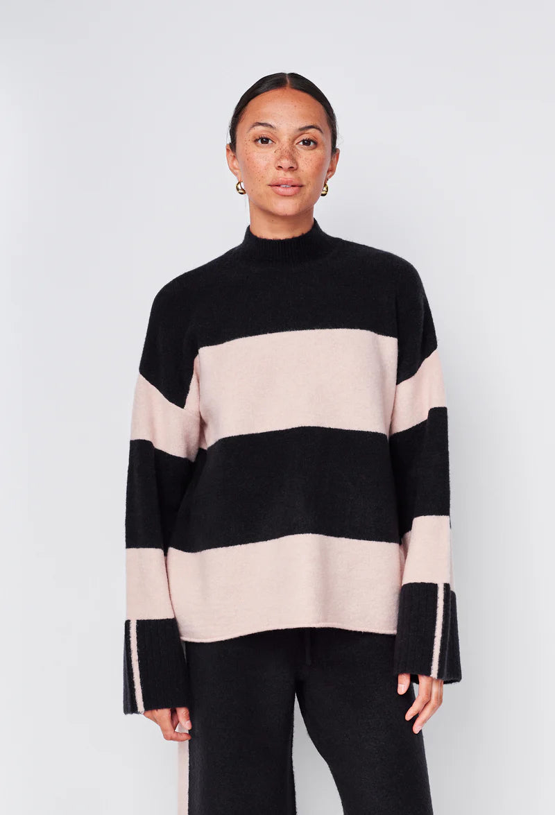 Wide Stripe Mock Neck Sweater - New Navy/Tutu