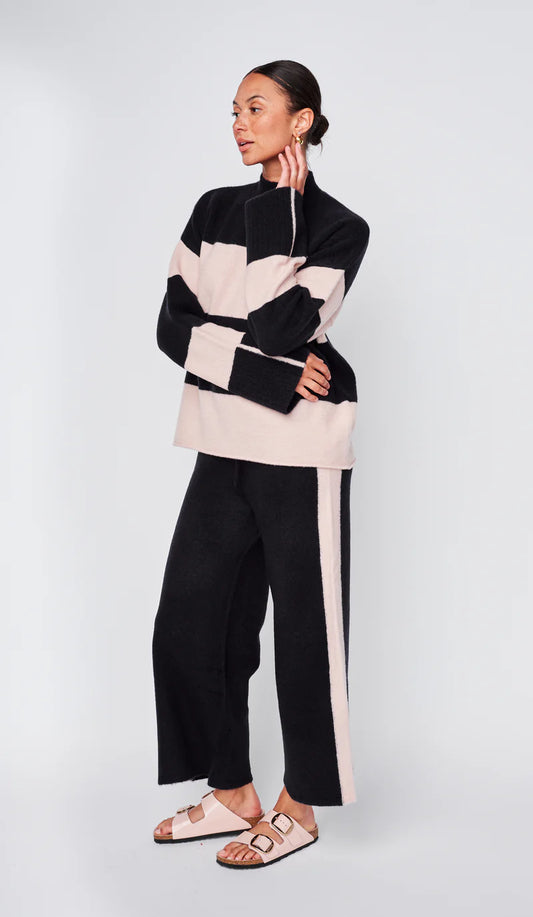 Wide Stripe Mock Neck Sweater - New Navy/Tutu