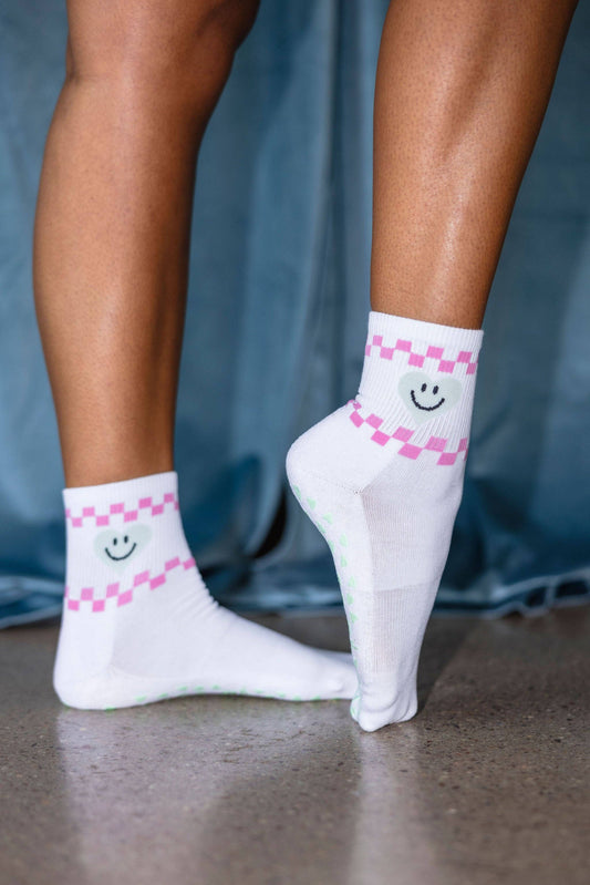 Heart Smiley Face Crew Grip Sock