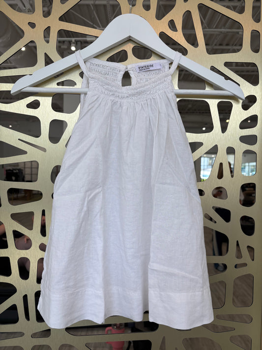 Linen Smocked Halter Top - White