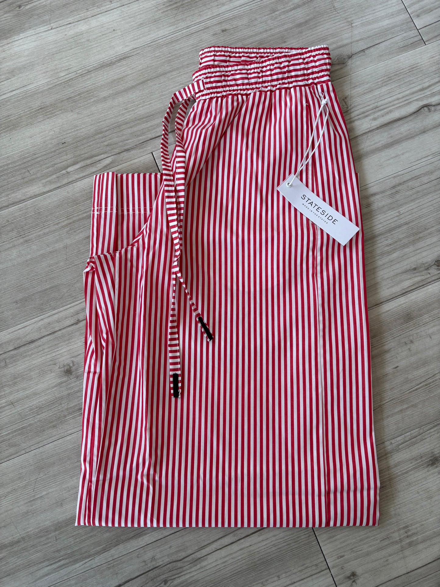 Spring Stripe Poplin Wide Leg Trouser - Poppy