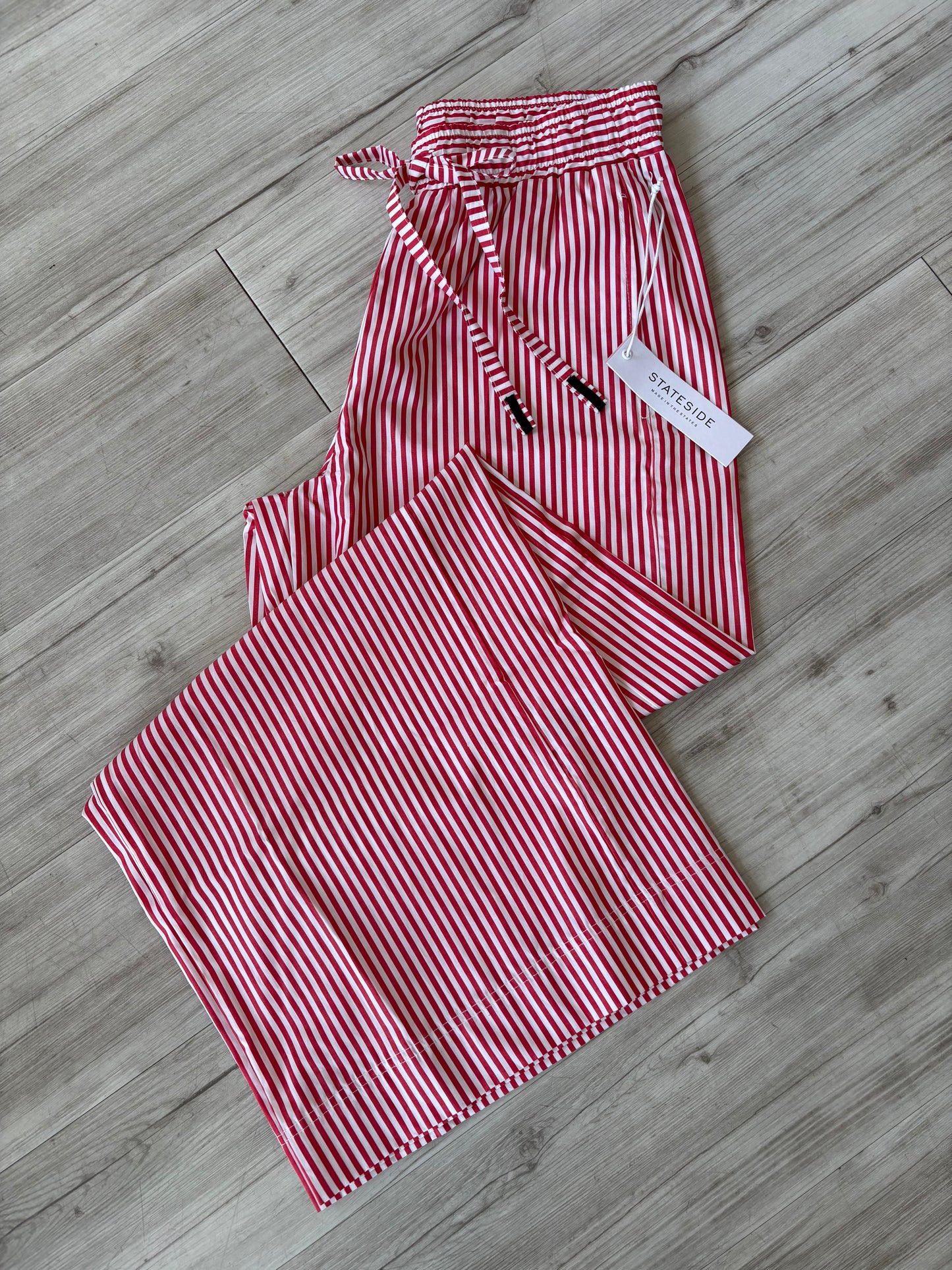 Spring Stripe Poplin Wide Leg Trouser - Poppy