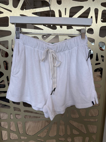 Loop Terry Front Button Drawstring Shorts - White
